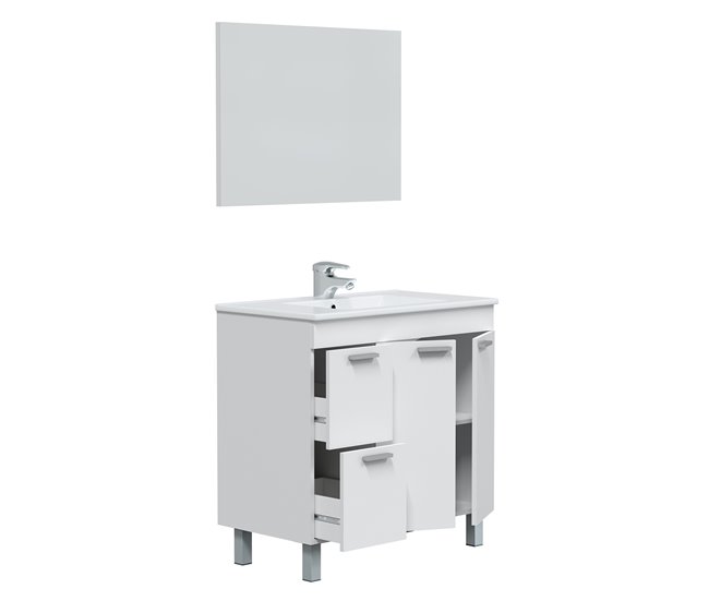 Conforama Mueble Baño Adam 2 Puertas 2 Cajones Espejo Y Lavabo Blanco Brillo