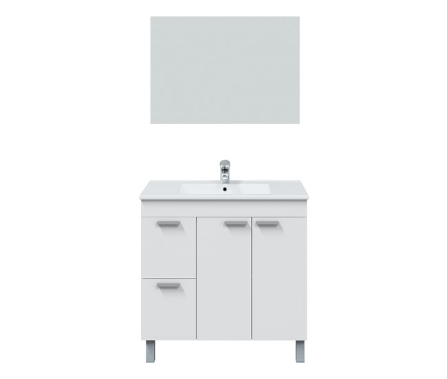 Conforama Mueble Baño Adam 2 Puertas 2 Cajones Espejo Y Lavabo Blanco Brillo