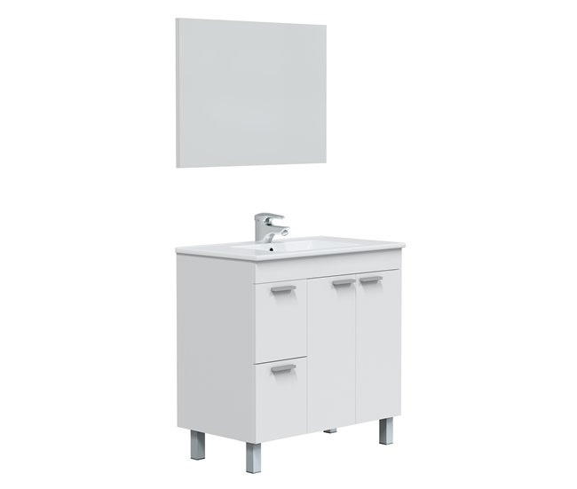 Conforama Mueble baño Adam 2 puertas 2 cajones espejo y lavabo Blanco brillo