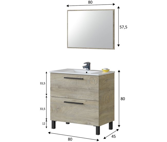 Conforama Mueble Baño Alise 2 Cajones Espejo Sin Lavabo Alaska