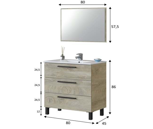 Conforama Mueble Baño Alise 3 Cajones Espejo Sin Lavabo Alaska