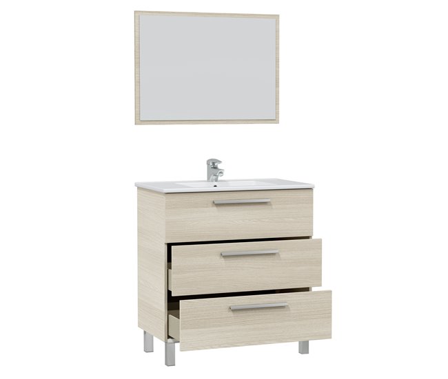 Conforama Mueble Baño Alise 3 Cajones Espejo Sin Lavabo Roble