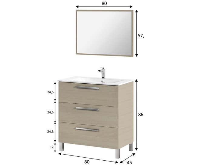 Conforama Mueble Baño Alise 3 Cajones Espejo Sin Lavabo Roble