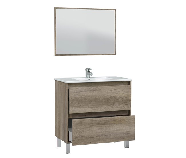 Conforama Mueble Baño Devin 2 Cajones Espejo Sin Lavabo Nordik