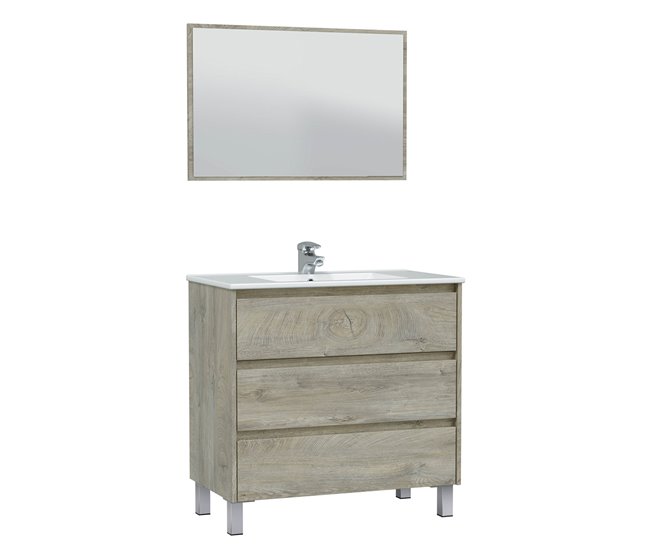 Conforama Mueble baño Devin 3 cajones espejo sin lavabo Alaska