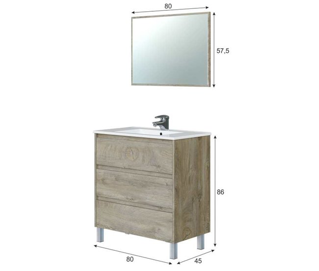 Conforama Mueble Baño Devin 3 Cajones Espejo Y Lavabo PMMA Alaska