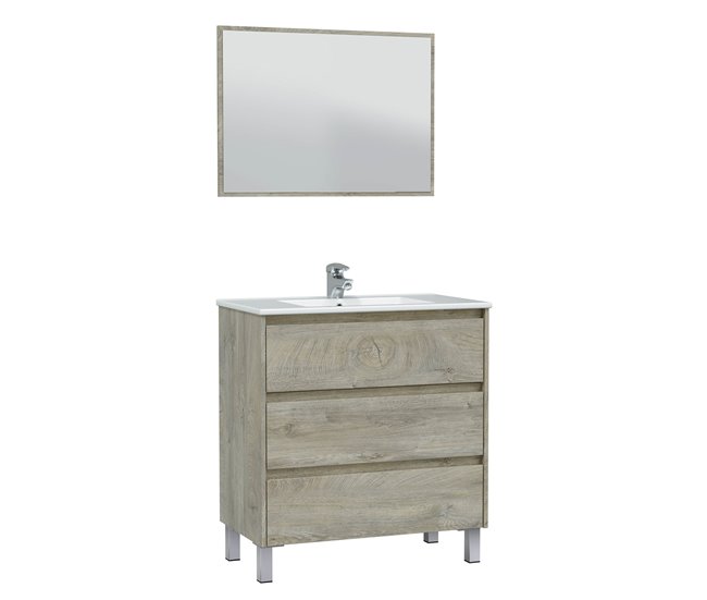 Conforama Mueble baño Devin 3 cajones espejo y lavabo PMMA Alaska