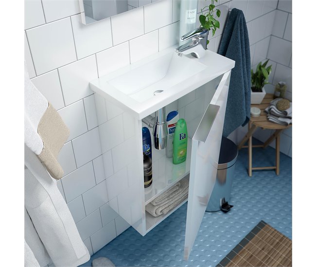 Conforama Mueble Baño Elsa 1 Puerta Espejo Y Lavabo Blanco Brillo