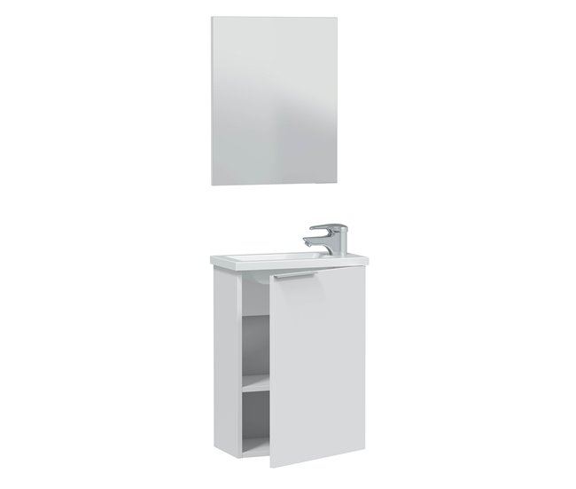 Conforama Mueble Baño Elsa 1 Puerta Espejo Y Lavabo Blanco Brillo