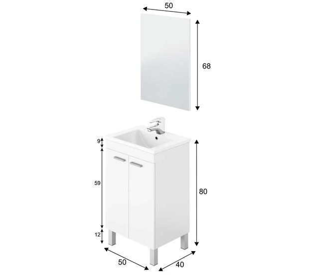 Conforama Mueble Baño Levis 2 Puertas Espejo Y Lavabo Blanco Brillo