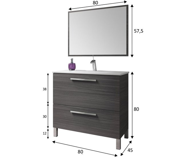 Conforama Mueble Baño Luis 1 Cajón 1 Puerta Espejo Sin Lavabo Gris Ceniza