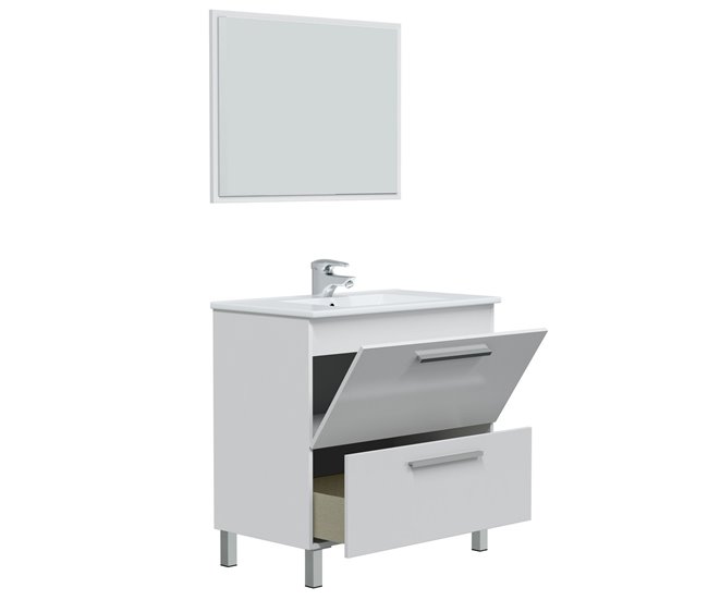 Conforama Mueble Baño Luis 1 Cajón 1 Puerta Espejo Y Lavabo Blanco Brillo
