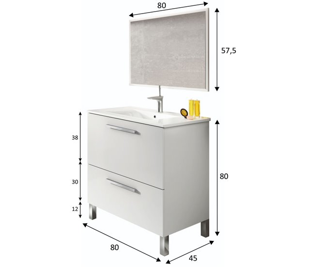 Conforama Mueble Baño Luis 1 Cajón 1 Puerta Espejo Y Lavabo Blanco Brillo