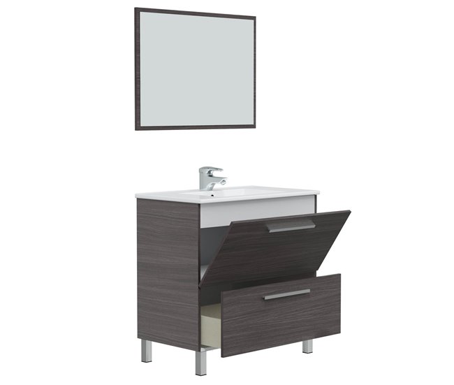 Conforama Mueble Baño Luis 1 Cajón 1 Puerta Espejo Y Lavabo Gris Ceniza