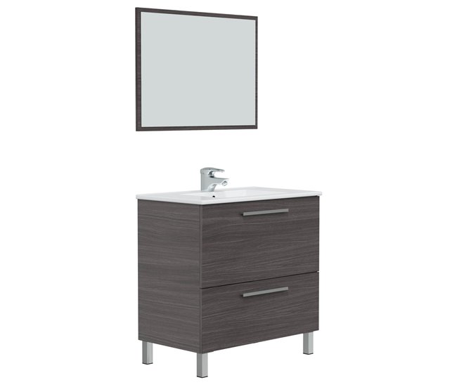 Conforama Mueble baño Luis 1 cajón 1 puerta espejo y lavabo Gris ceniza