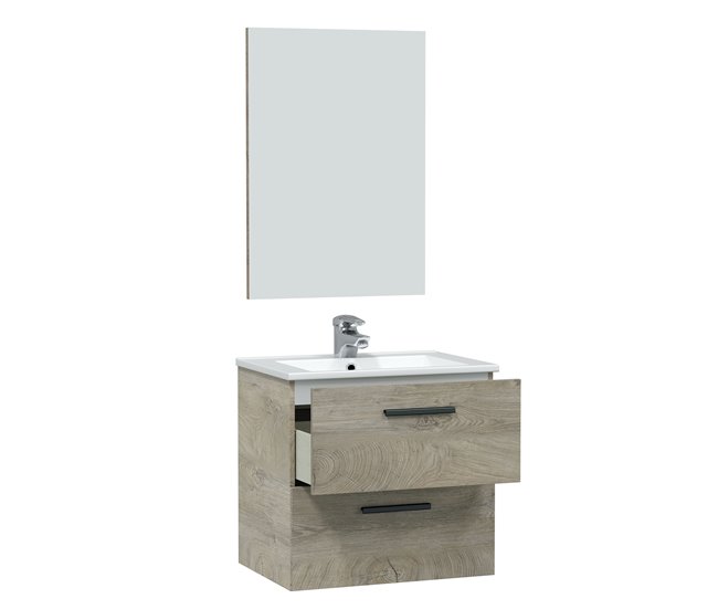 Conforama Mueble Baño Suspendido Alan 2 Cajones Espejo Y Lavabo Alaska