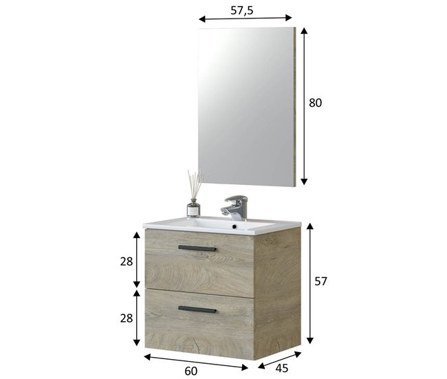 Conforama Mueble Baño Suspendido Alan 2 Cajones Espejo Y Lavabo Alaska