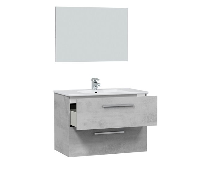 Conforama Mueble Baño Suspendido Axel 2 Cajones Espejo Sin Lavabo Cemento