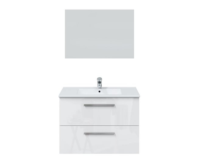 Conforama Mueble Baño Suspendido Axel 2 Cajones Espejo Y Lavabo Blanco Brillo