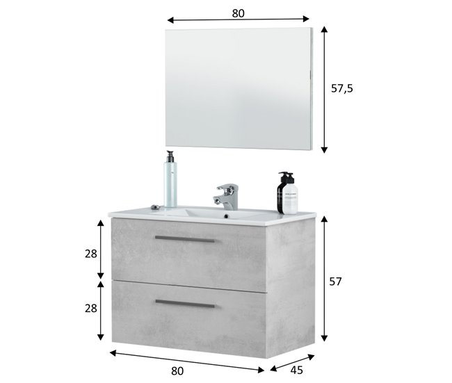 Conforama Mueble Baño Suspendido Axel 2 Cajones Espejo Y Lavabo Cemento