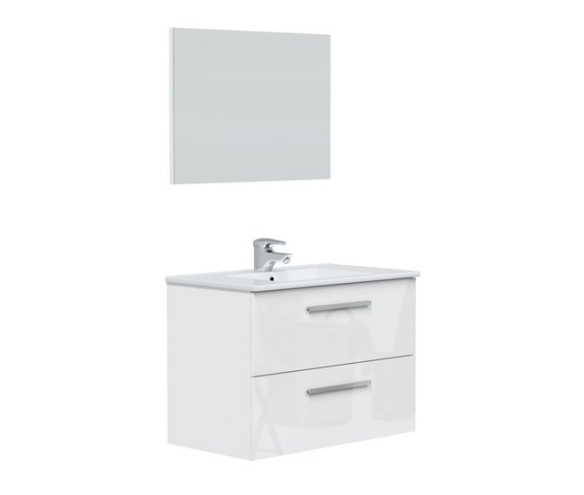 Conforama Mueble baño suspendido Axel 2 cajones espejo y lavabo Blanco brillo