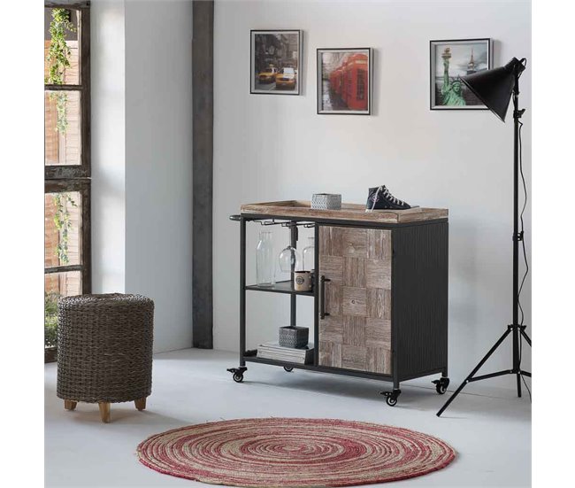 Conforama Mueble Botellero Con Ruedas De Madera Y Metal De Una Balda Y Una Puerta Gris 100x40x83 5h Cm