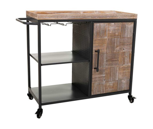 Conforama Mueble botellero con ruedas de madera y metal de una balda y una puerta gris 100x40x83 5h cm