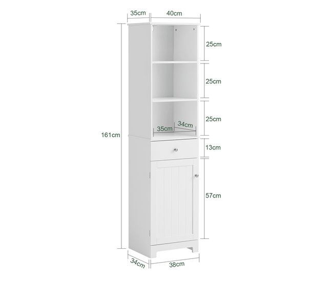 Conforama Mueble Columna De Baño Armario Alto Baño 161 X 40 X 35 Cm BZR17-W SoBuy ES