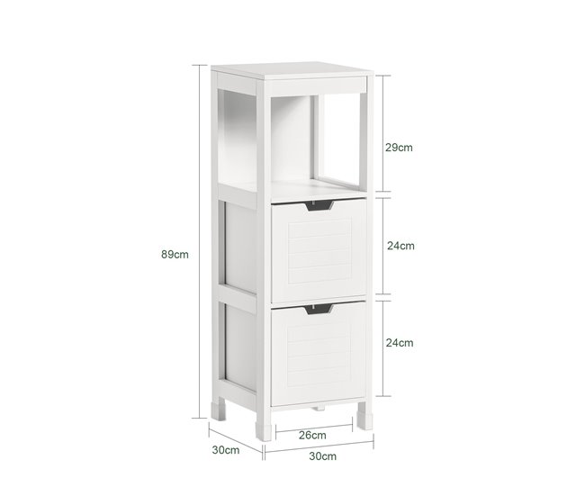 Conforama Mueble Columna De Baño Armario Para Baño - 1 Estante Y 2 Cajones FRG127-W SoBuy ES