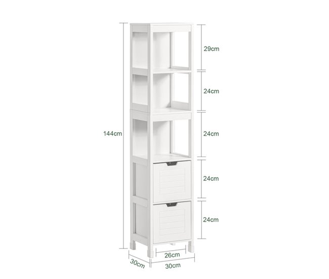 Conforama Mueble Columna De Baño Armario Para Baño-3 Estantes Y 2 Cajones FRG126-W SoBuy ES