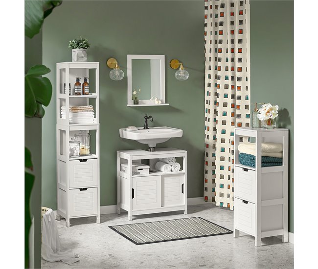 Conforama Mueble Columna De Baño Armario Para Baño-3 Estantes Y 2 Cajones FRG126-W SoBuy ES
