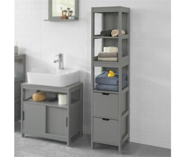 Conforama Mueble Columna De Baño Armario Para Baño-3 Estantes Y 2 Cajones Oscuro FRG126-SG SoBuy ES