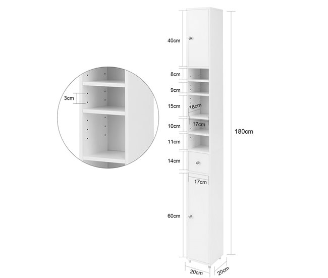 Conforama Mueble Columna De Baño Armario Para Baño Alto Estanterías De Baño-2 Puertas Y 1 Cajón BZR34-W SoBuy ES