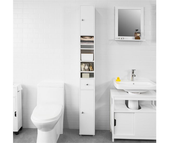 Conforama Mueble Columna De Baño Armario Para Baño Alto Estanterías De Baño-2 Puertas Y 1 Cajón BZR34-W SoBuy ES