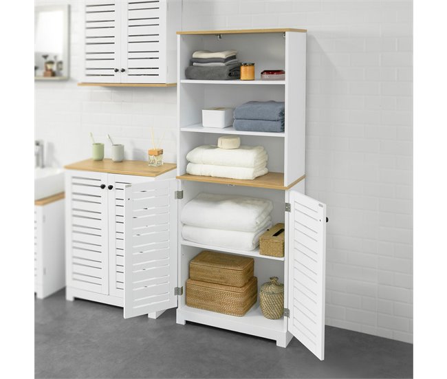 Conforama Mueble Columna De Baño Armario Para Baño Con 5 Estantes Estanterías De Baño BZR44-W SoBuy ES