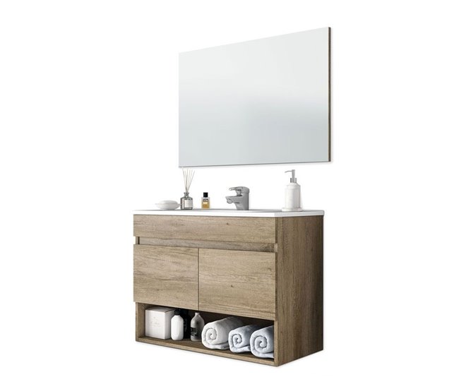 Conforama Mueble de baño con espejo Cotton 2 puertas Nordik 80 x 64 x 45 cm