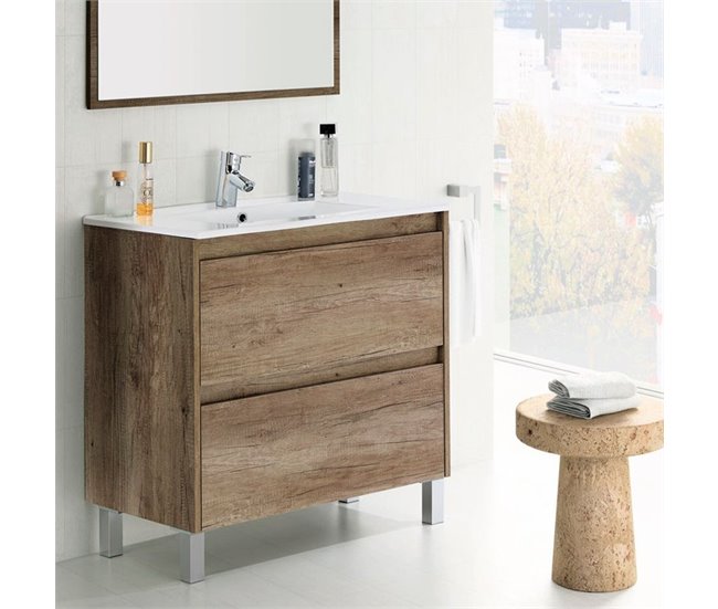 Conforama Mueble De Baño Con Espejo Dakota 2 Cajones Nordik 80 X 80 X 45 Cm