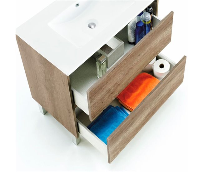 Conforama Mueble De Baño Con Espejo Dakota 2 Cajones Nordik 80 X 80 X 45 Cm