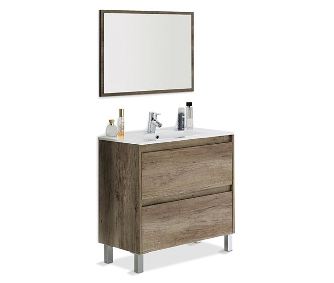 Conforama Mueble de baño con espejo Dakota 2 cajones Nordik 80 x 80 x 45 cm