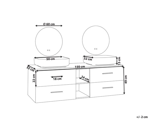 Conforama Mueble De Baño LED Blanco/negro 150 X 49 Cm PILAR