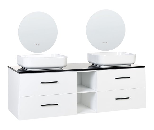 Conforama Mueble de baño LED blanco/negro 150 x 49 cm PILAR