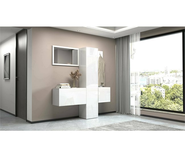 Conforama Mueble De Entrada Dcrescenz Armario Multifuncional Con 3 Puertas Perchero De Pared Con Espejo 170x35h190 Cm Blanco