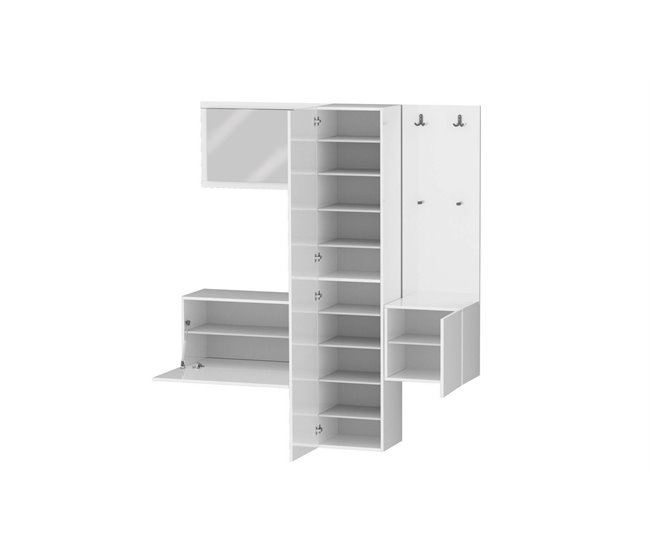 Conforama Mueble De Entrada Dcrescenz Armario Multifuncional Con 3 Puertas Perchero De Pared Con Espejo 170x35h190 Cm Blanco