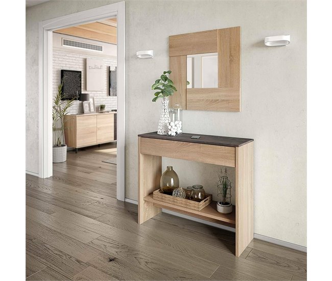 Conforama Mueble De Entrada Ddrag Entrada Con Espejo Mueble Con Cajón Y Estante Para Entrada Armario Moderno Para Recibidor 92x33h149 Cm Roble Y Nogal