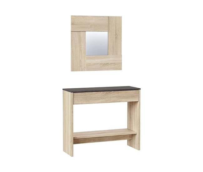 Conforama Mueble de entrada Ddrag Entrada con espejo Mueble con cajón y estante para entrada Armario moderno para recibidor 92x33h149 cm Roble y Nogal
