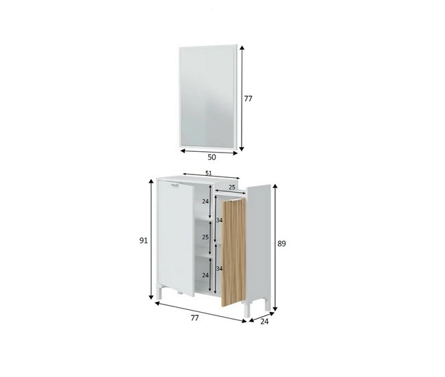 Conforama Mueble De Entrada Dodd Entrada De 2 Puertas Armario Con Espejo Almacenamiento Multifuncional 77x24h91 Cm Blanco Y Roble