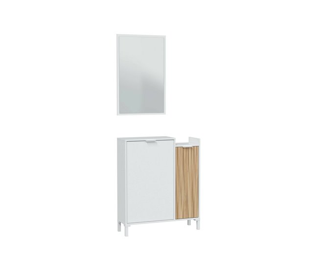 Conforama Mueble De Entrada Dodd Entrada De 2 Puertas Armario Con Espejo Almacenamiento Multifuncional 77x24h91 Cm Blanco Y Roble