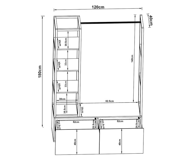 Conforama Mueble De Entrada Egmating Con Percherro Burro Y 2 Cajones Metal Y MDF 180 X 120 X 40 Cm - Negro Y Efecto Nogal [en.casa]