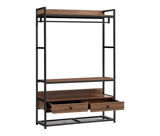 Conforama Mueble De Entrada Isen Con Barra 2 Cajones 4 Estantes Metal Y MDF 180 X 120 X 40 Cm - Negro Y Efecto Nogal [en.casa]