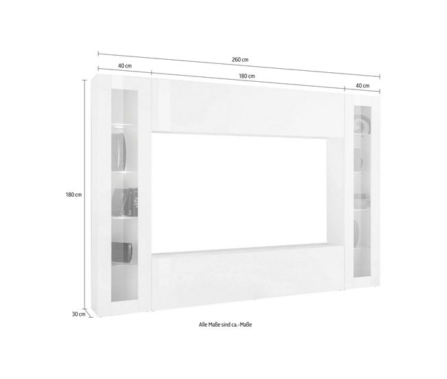 Conforama Mueble De Pared Delma Mueble De Salón Con Soporte Para TV De 4 Puertas Mueble De Salón Multiusos Con Vitrina Y Luz LED 100% Made In Italy 260x30h180 Cm Antracita